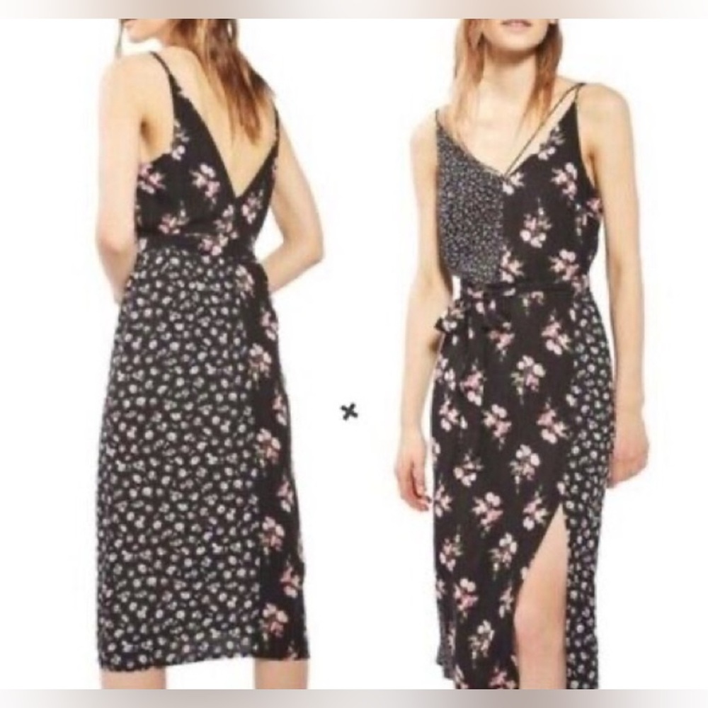 Topshop Black & Floral Slip Dress